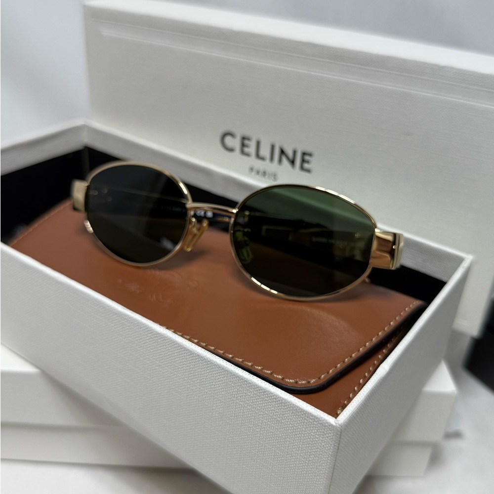 NIB! Celine Triomphe CL40235U Gold Sunglasses